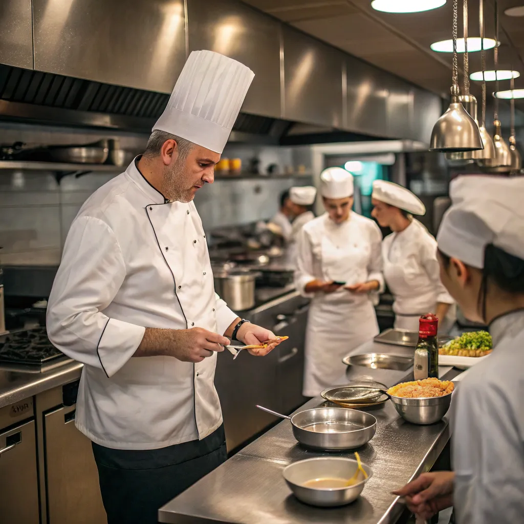 Professional chef coaching a team