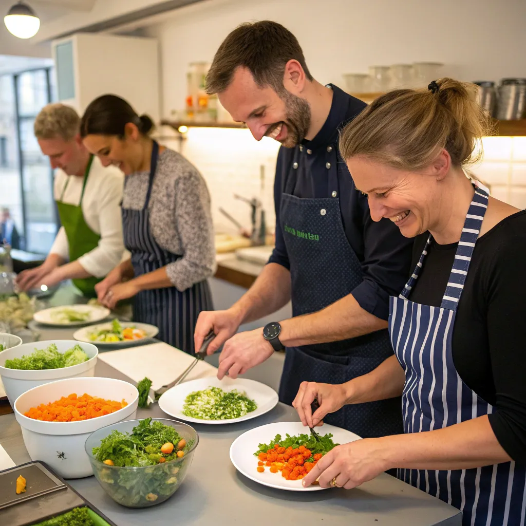 Thomas Green's team enjoying a cooking workshop